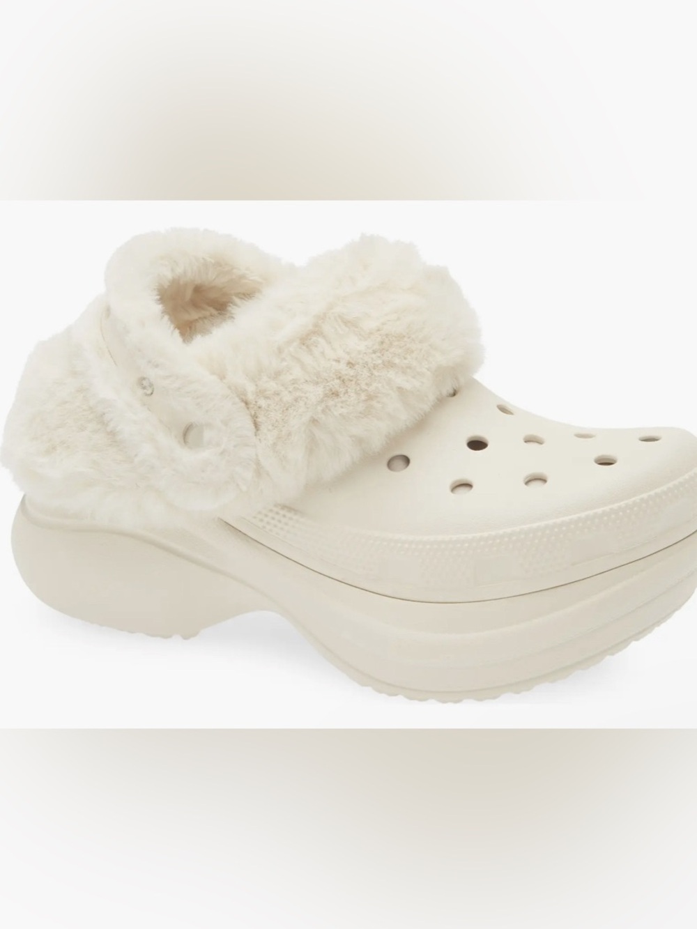 CROCS Platform Clog with Faux-Fur Lining in Cream